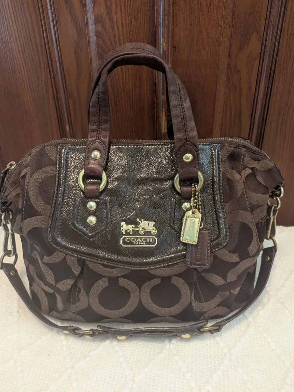COACH Brown 14294 MADISON AUDREY OP ART SATCHEL SHOULDER BAG HANDBAG